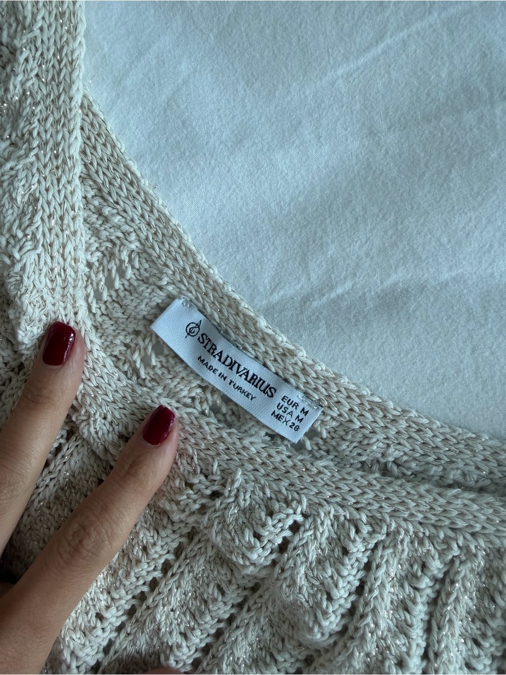 Stradivarius Cream Open-Weave Scoop Neck Sweater